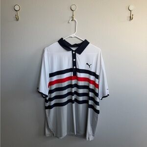 Puma Men's Polo Shirt - White with Red and Blue Stripes